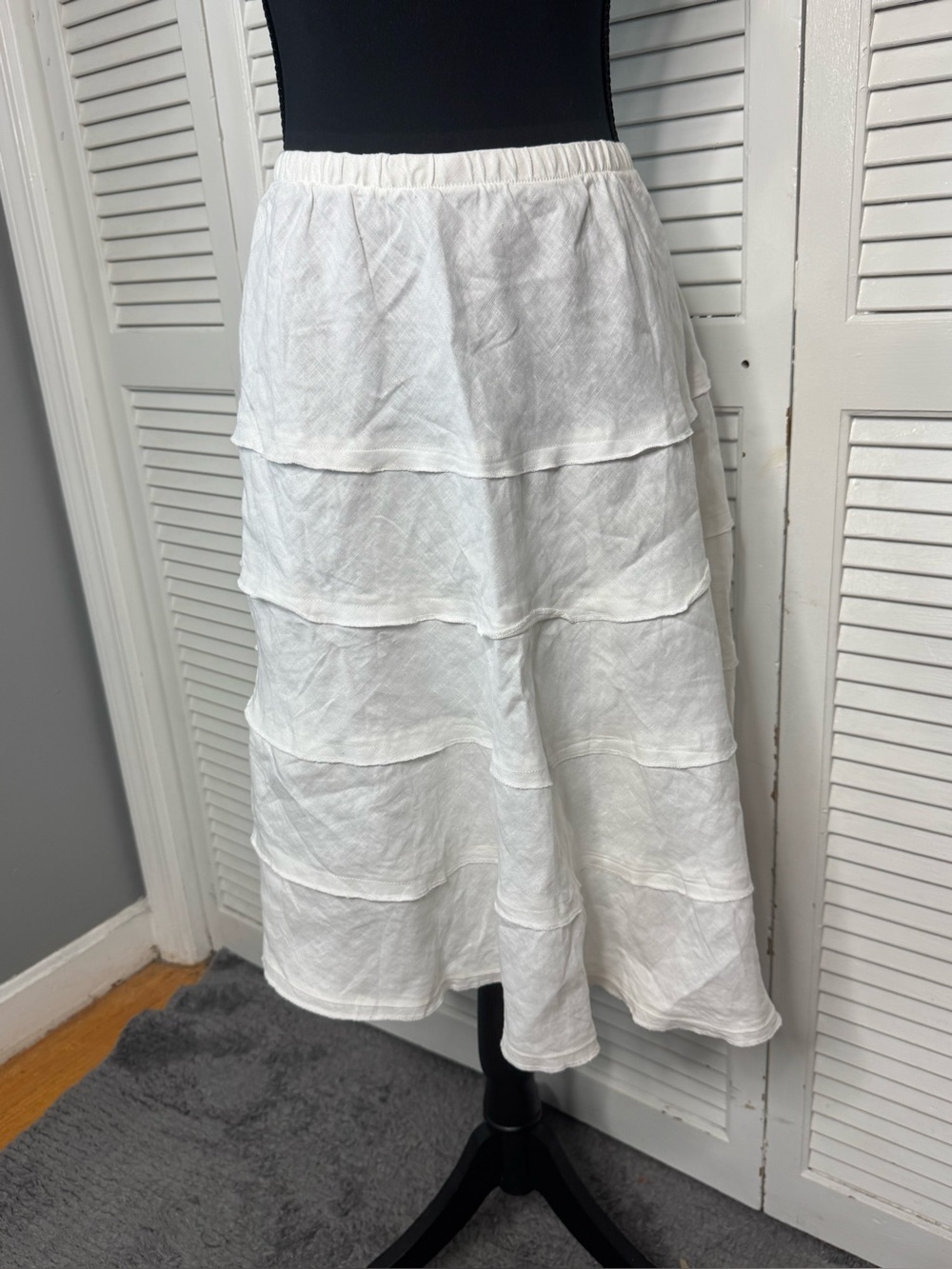 Women's White Tiered Boho Coastal Romantic Peasant Hippie Skirt Size Large
